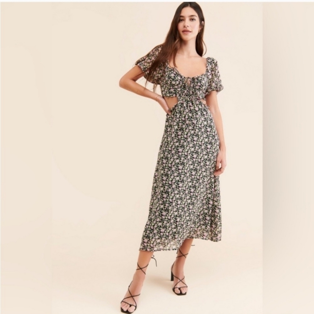 ASTR Floral Ruffle cutout midi dress size L #55